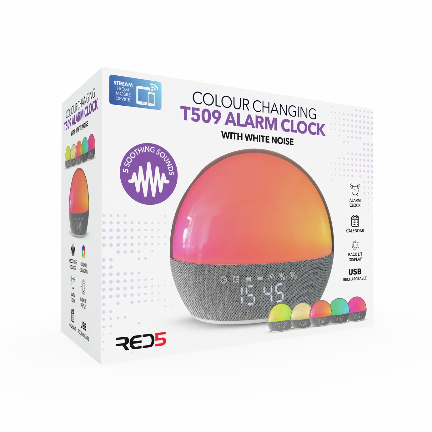 Menkind White Noise Colour Change Alarm Clock