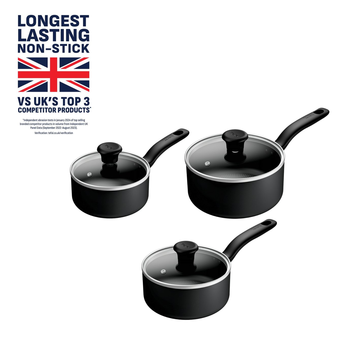 Tefal 3 Piece Aluminium Saucepan Set - Black