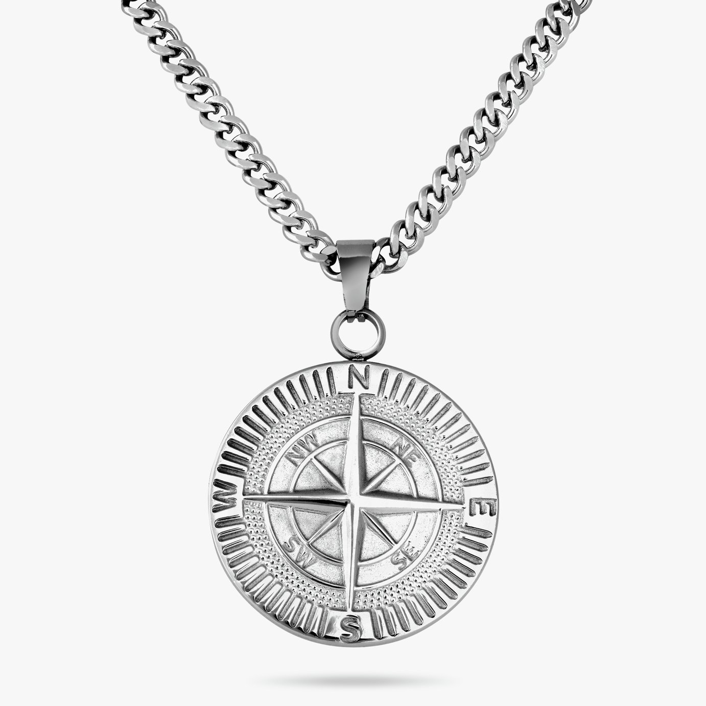 Revere Men's Stainless Steel Compass Pendant Necklace