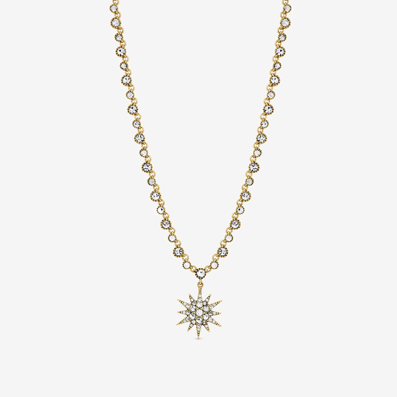 Lipsy Gold Crystal Antique Pendant Necklace