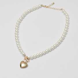 Lipsy Gold Pearl Heart Pendant Necklace
