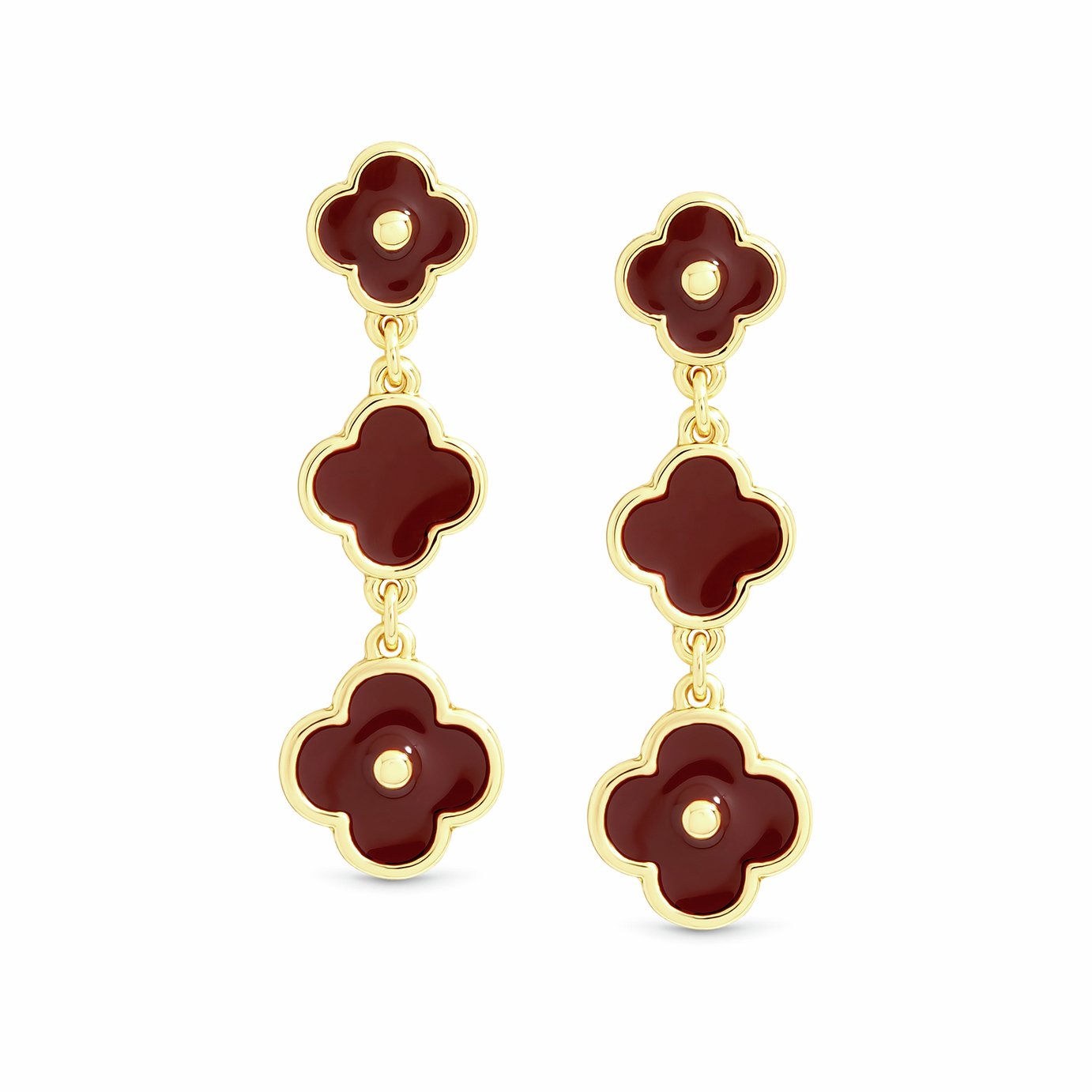 Lipsy Gold & Burgundy Clover Triple Drop Earrings 