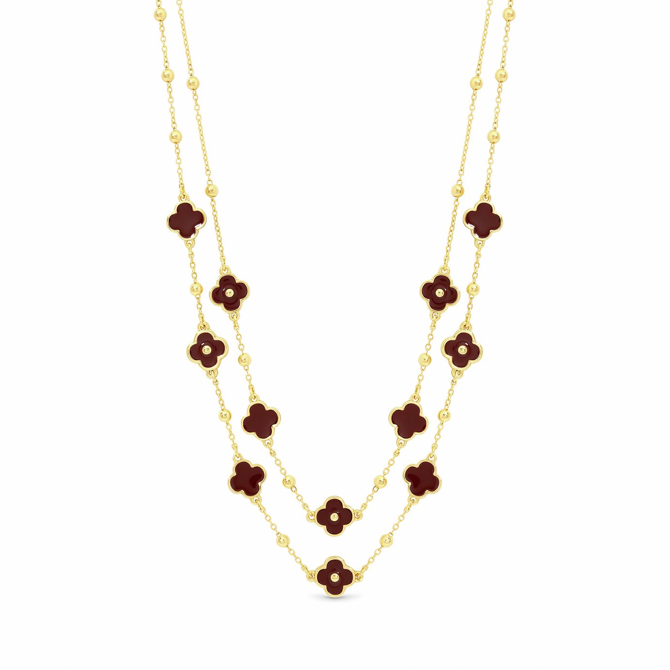 Lipsy Gold & Burgundy Clover Double Row Necklace