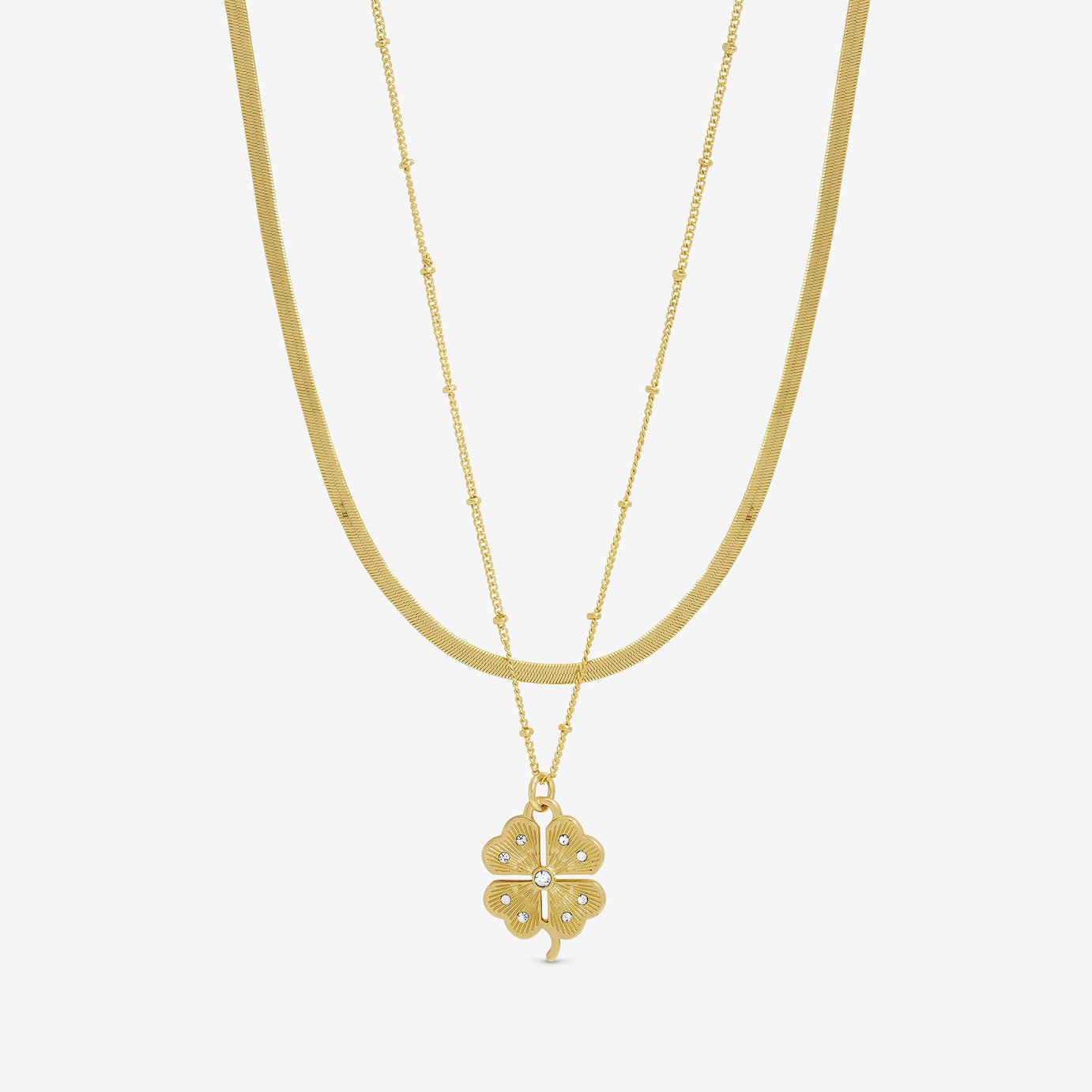 Lipsy Gold & Crystal Clover Double Row Pendant Necklace
