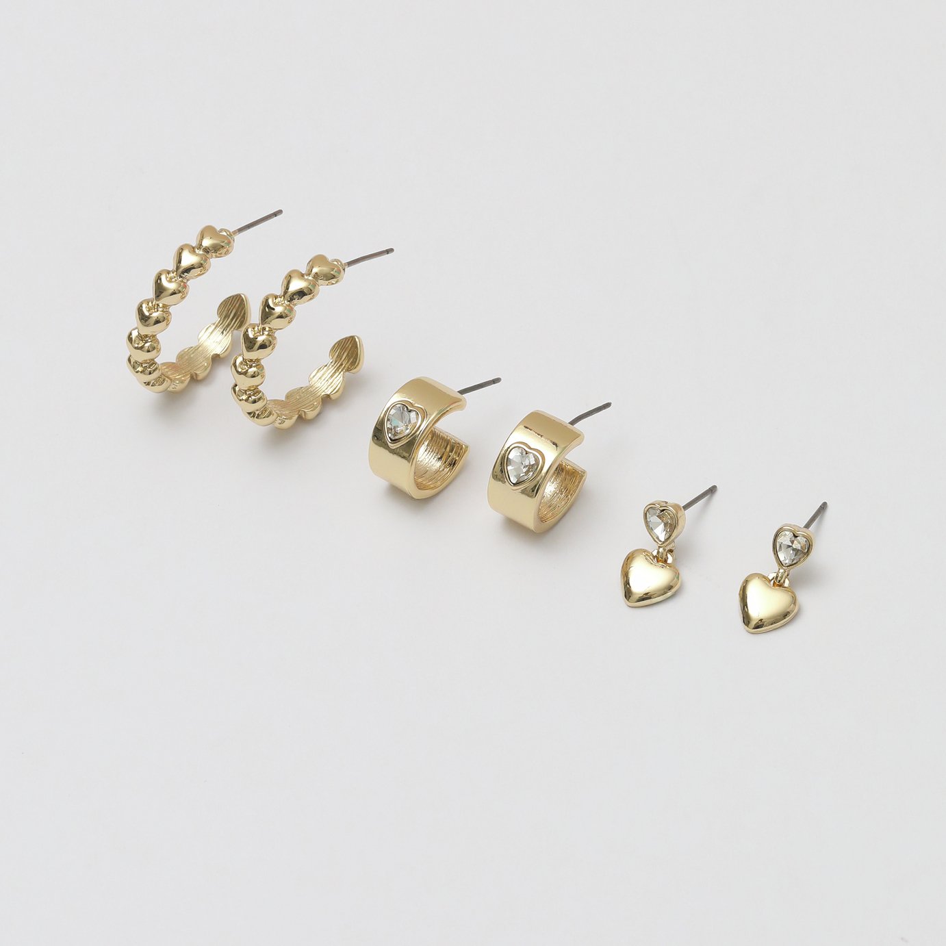 Lipsy Gold Tone & Crystal Heart Earrings – Pack of 3
