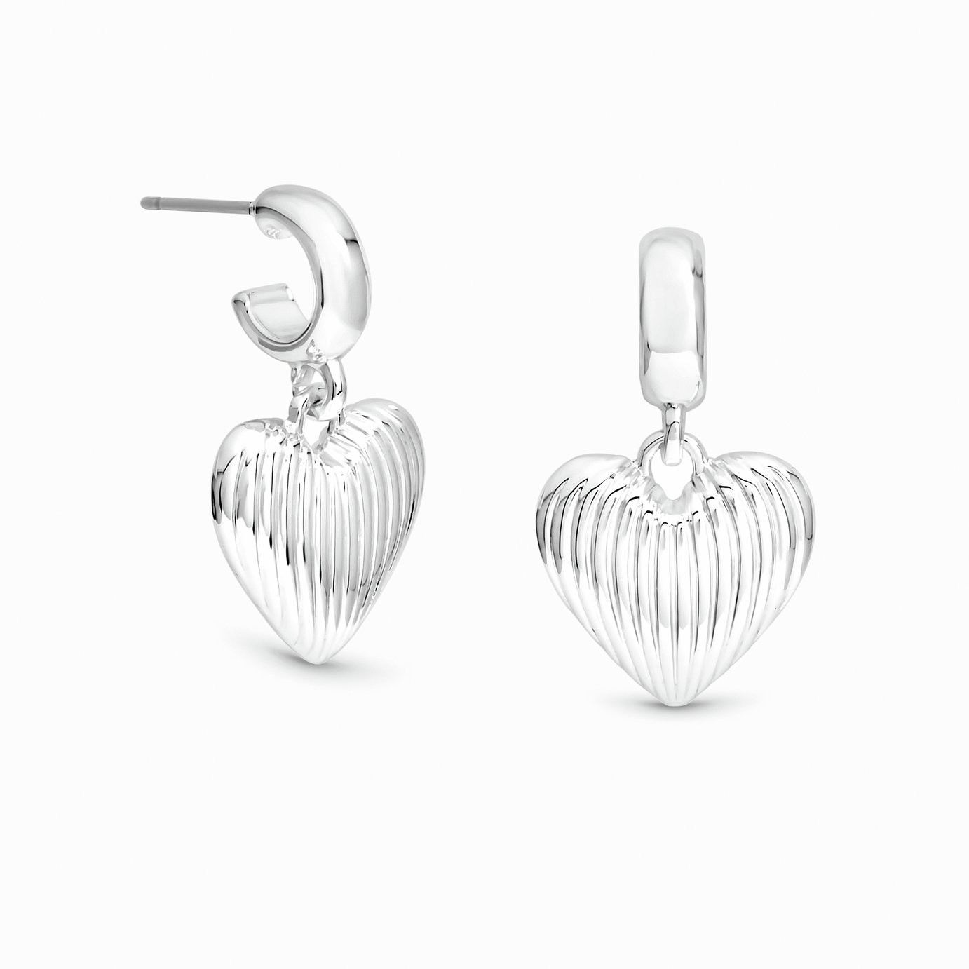 Lipsy Silver Plated Ridged Heart Huggie Hoop Earrings 