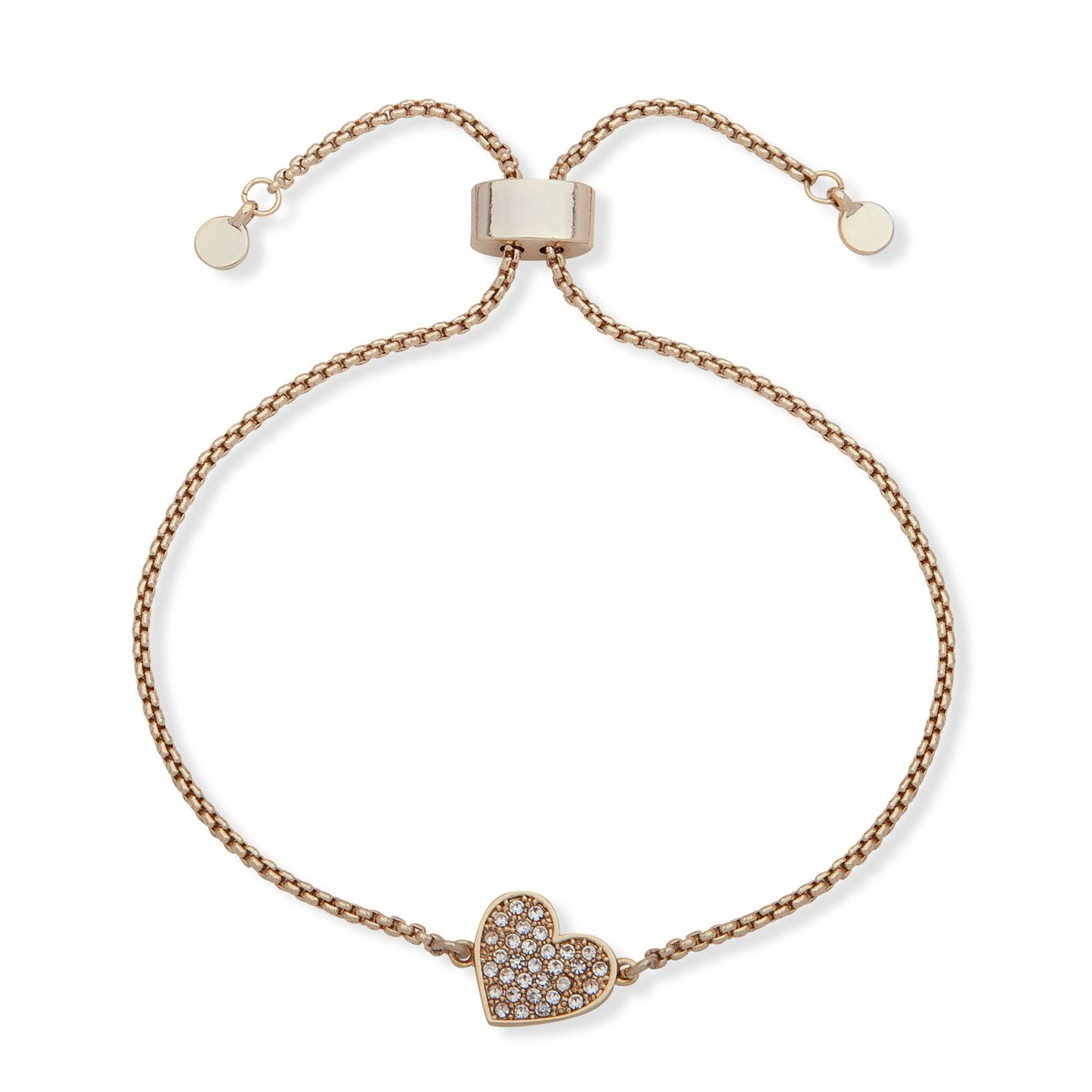 DKNY Gold Plated Pave Heart Slider Bracelet 