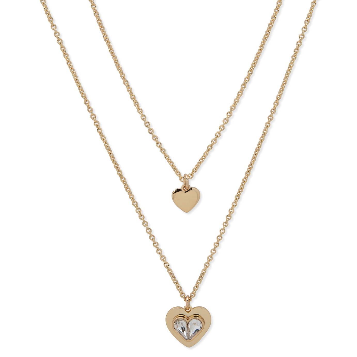 DKNY Yellow Gold Crystal Heart Double Row Pendant