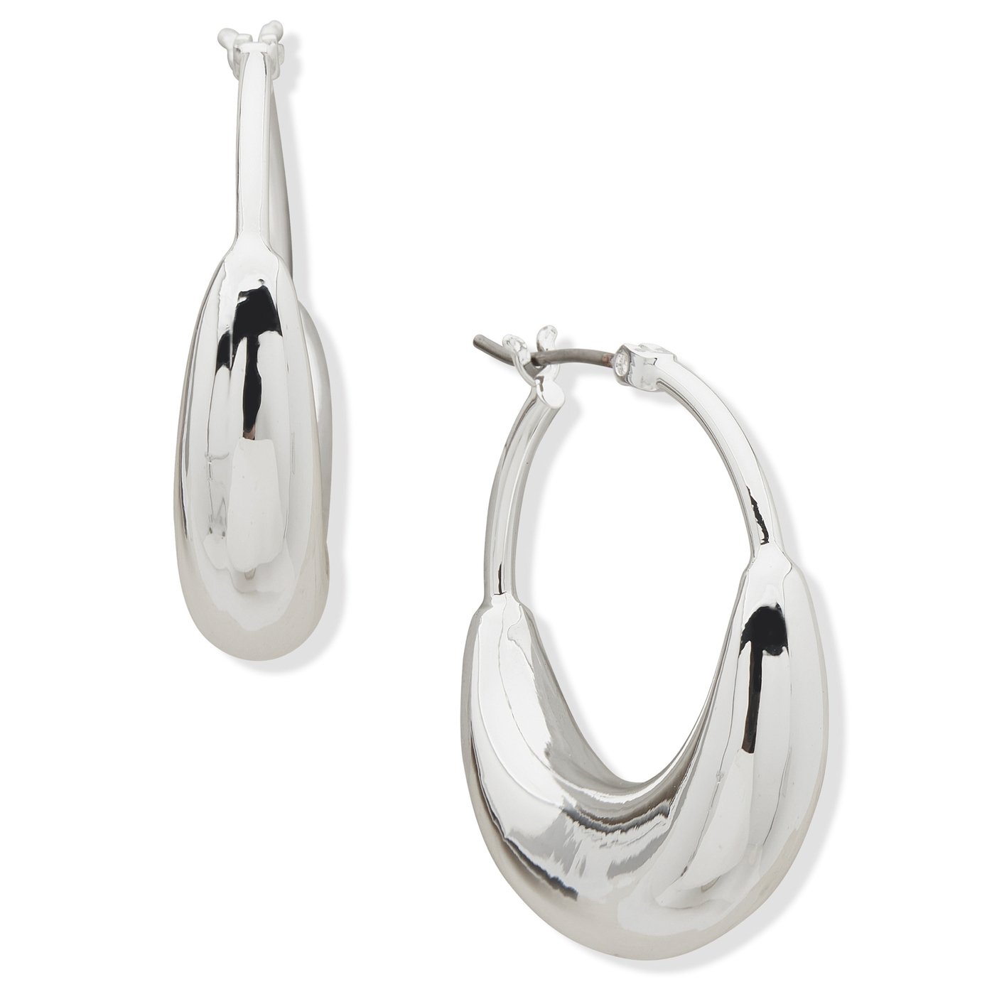 DKNY Silver Tone Puffy Hoop Earrings