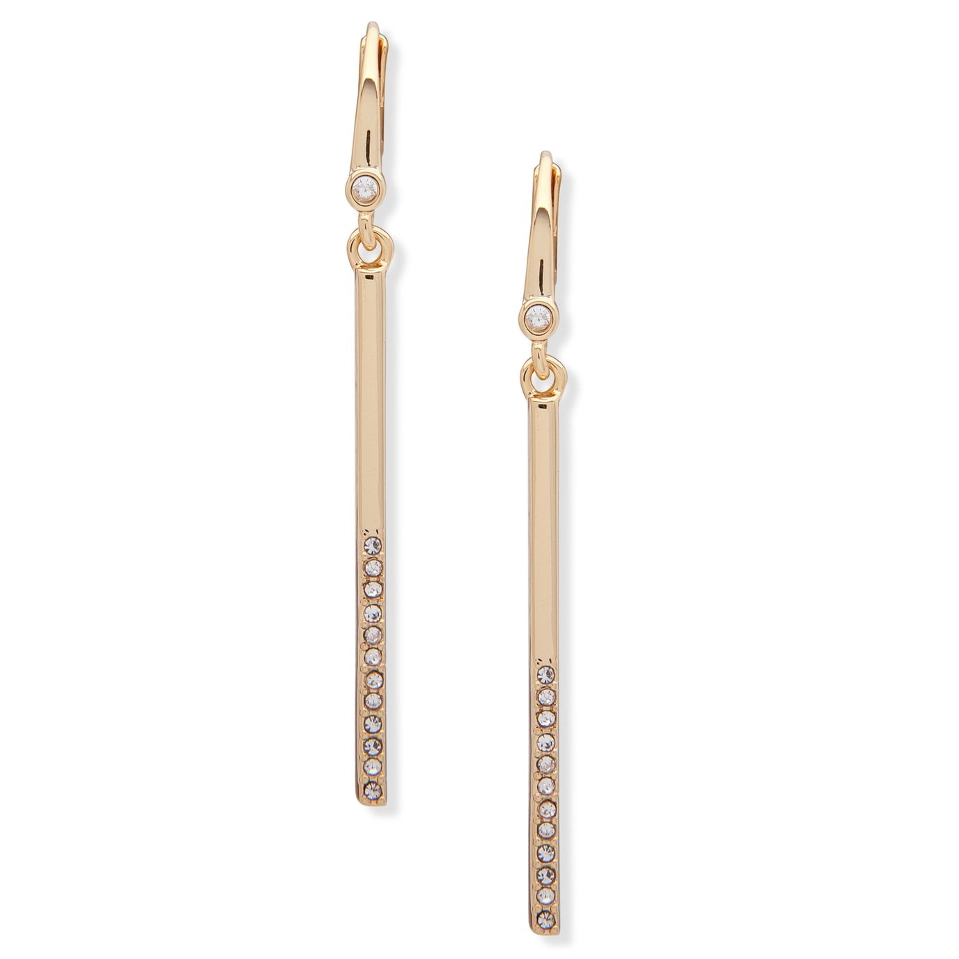 DKNY Gold Tone Half Pave Linear Drop Earrings
