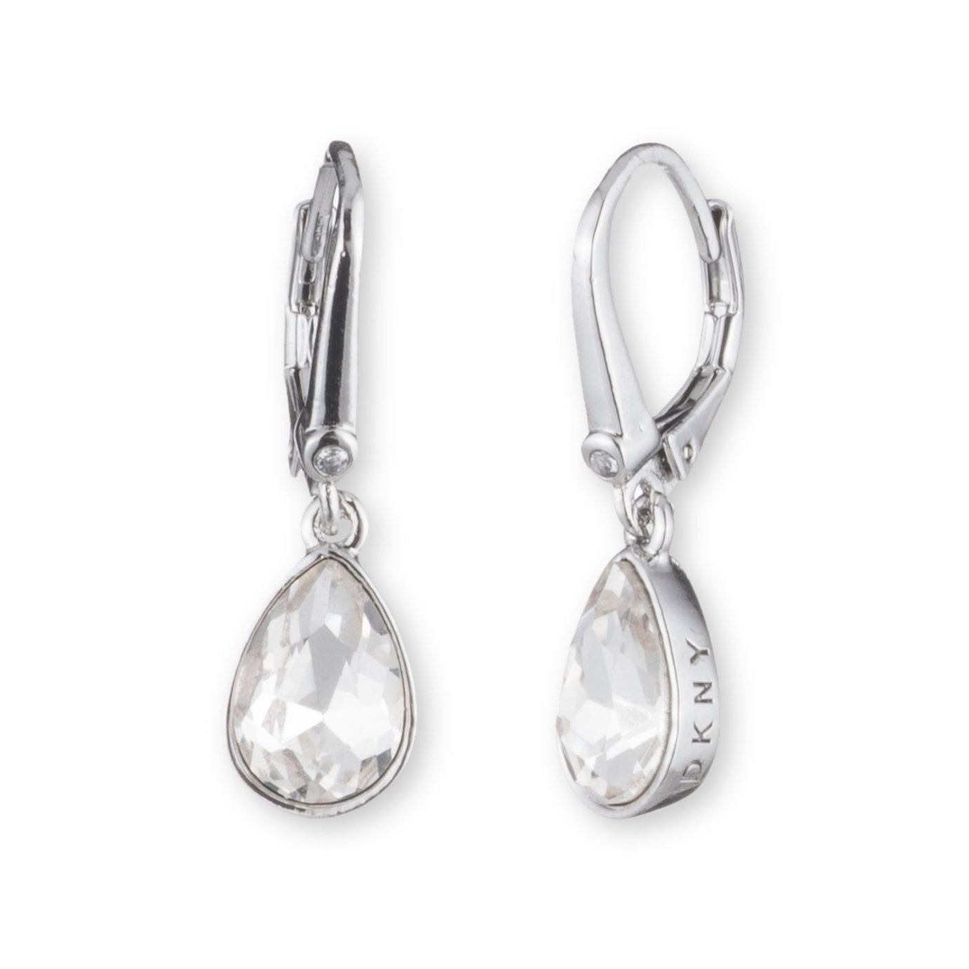 DKNY Silver Tone Pave Crystal Teardrop Earrings