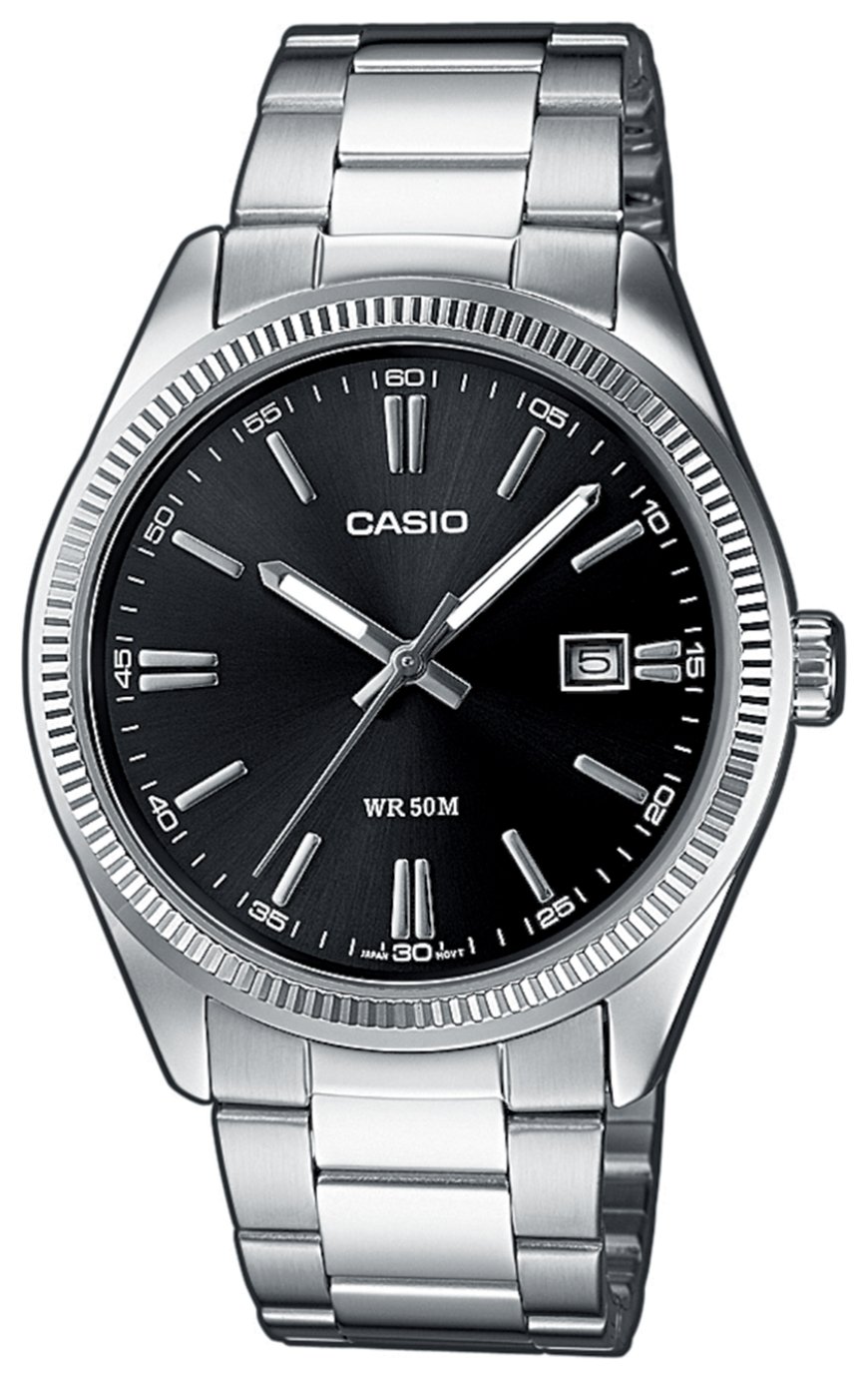 Casio Analogue Black Dial Stainless Steel Bracelet Watch