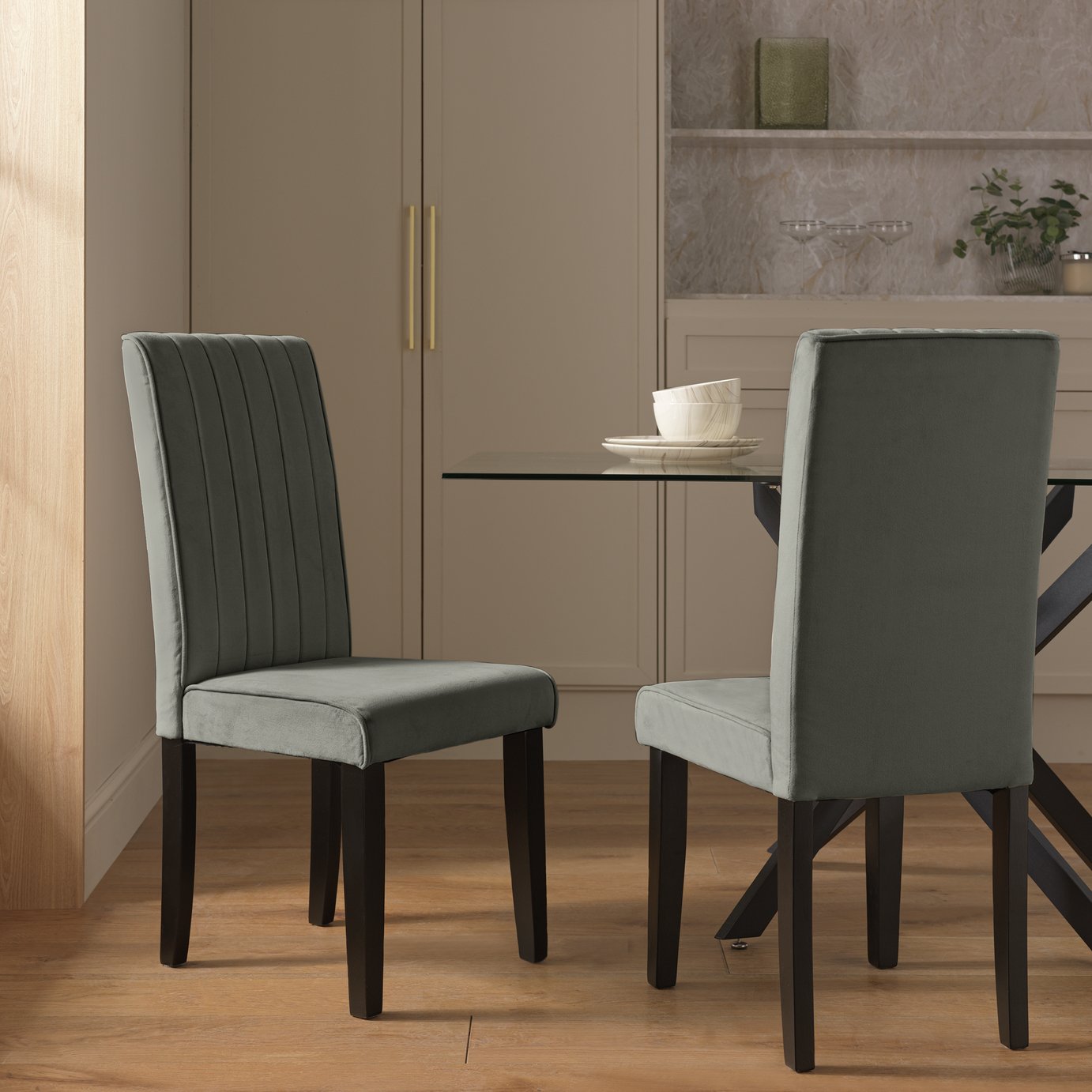 Argos Home Blake Pair of Velvet Dining Chairs - Grey