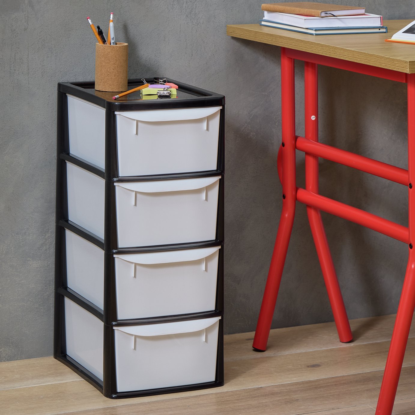 Argos Home 4 Drawer Plastic Storage Tower - Black