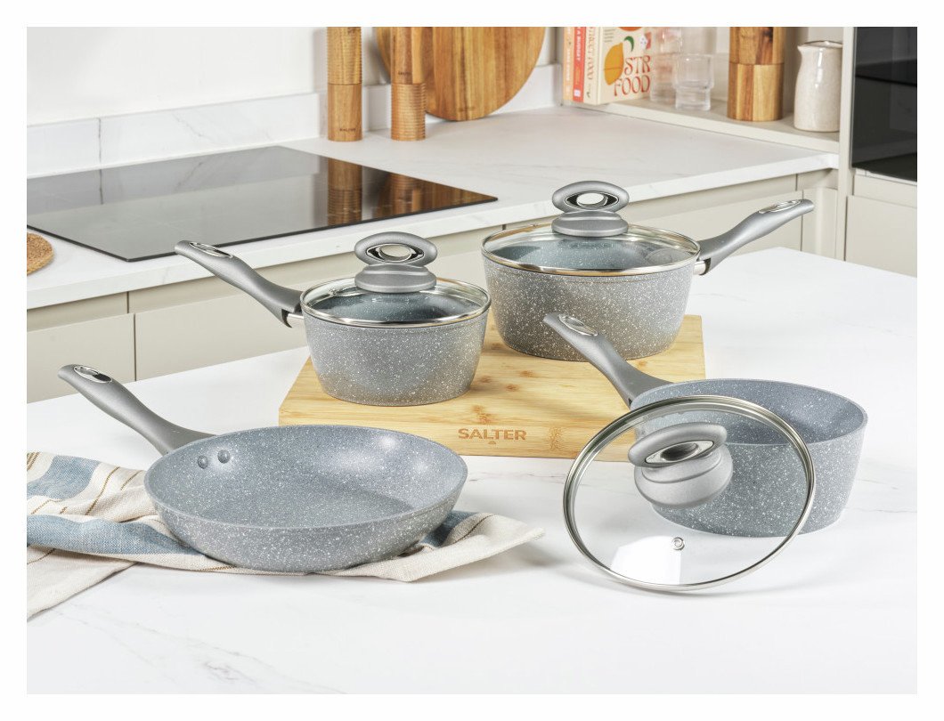 Salter Marblestone 4 Piece Aluminium Pan Set - Grey