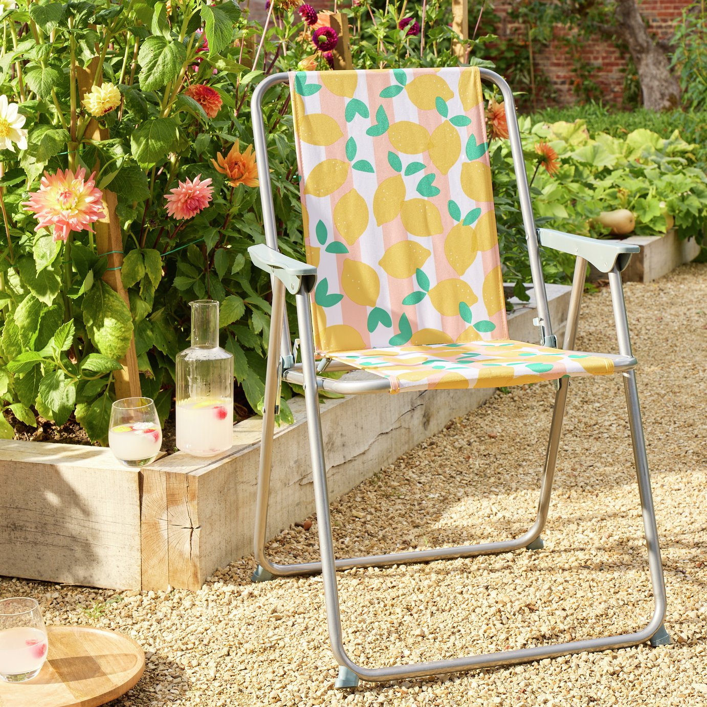 Argos Home Folding Metal Garden Chair - Lemon