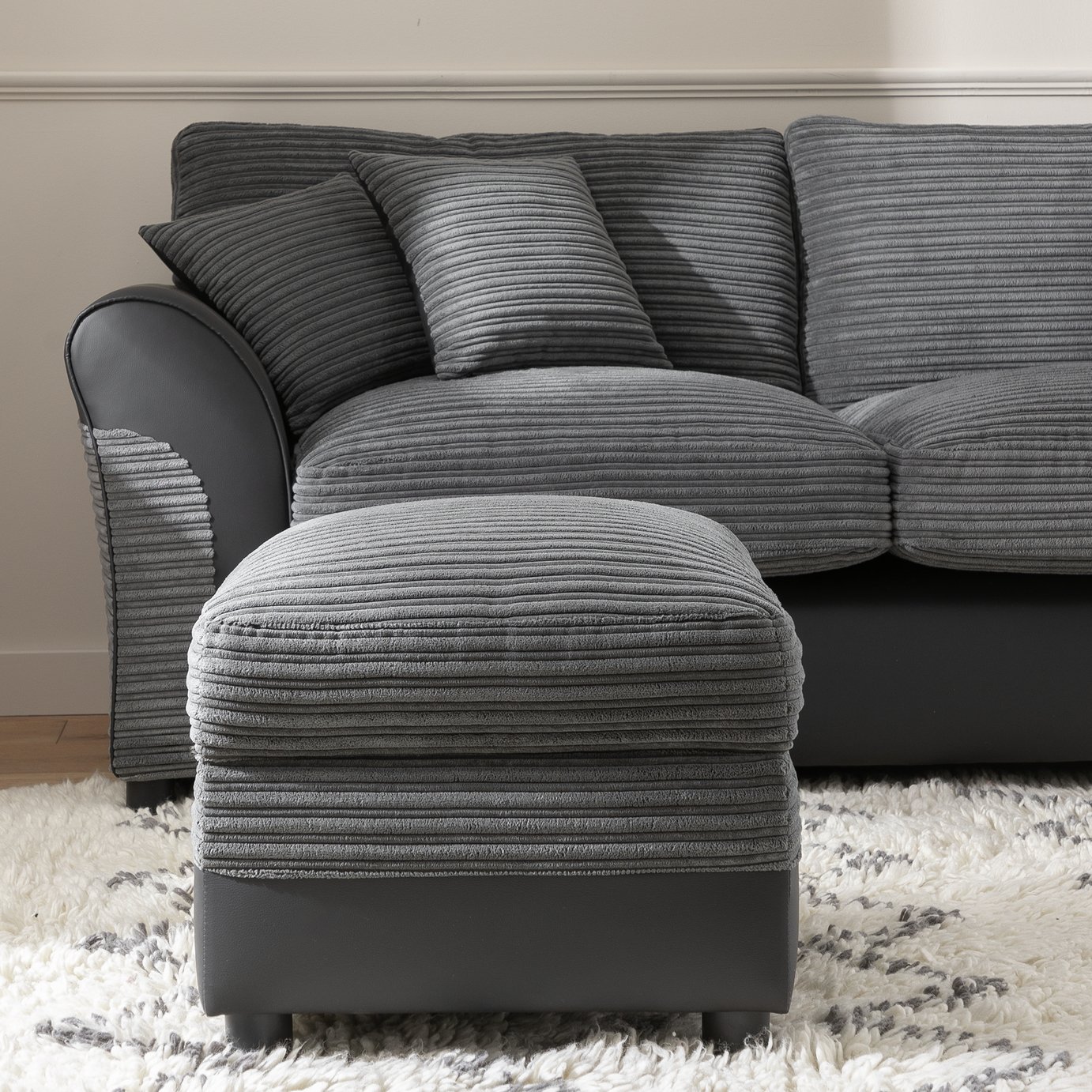 Argos Home Harry Fabric Storage Ottoman - Charcoal