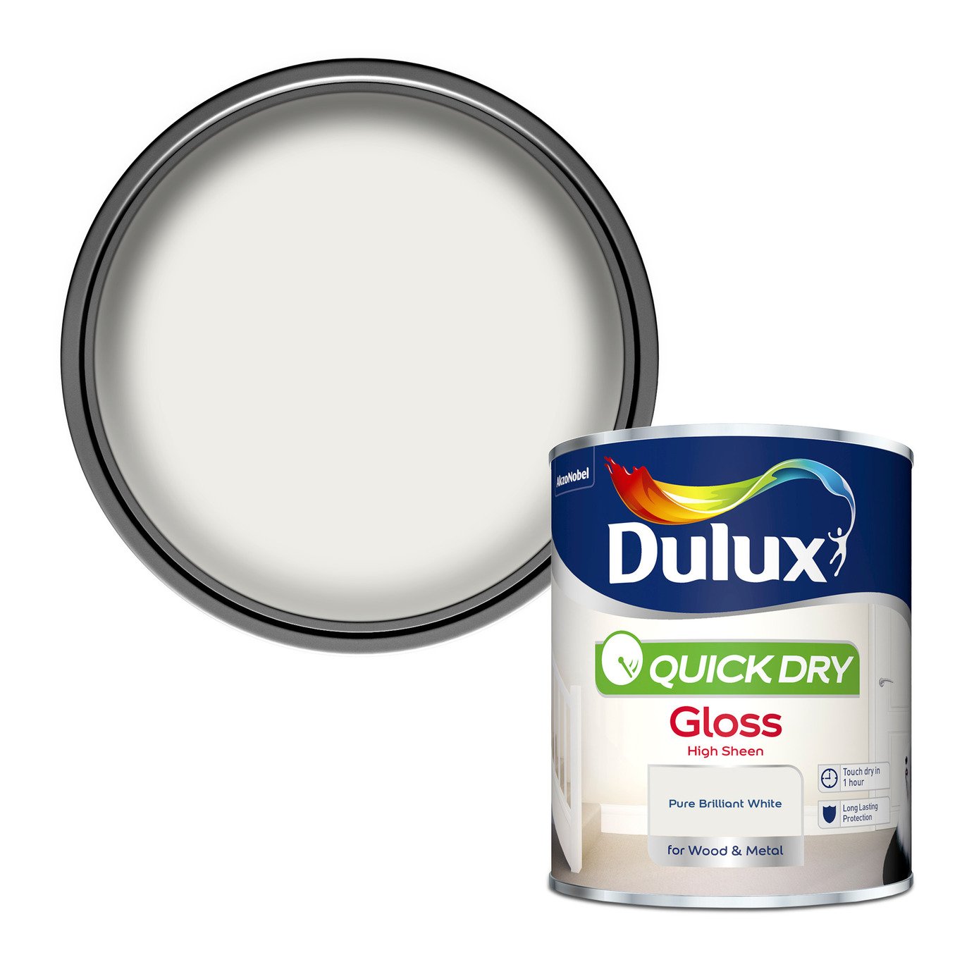 Dulux Quick Dry Gloss Paint-Pure Brilliant White-750ml