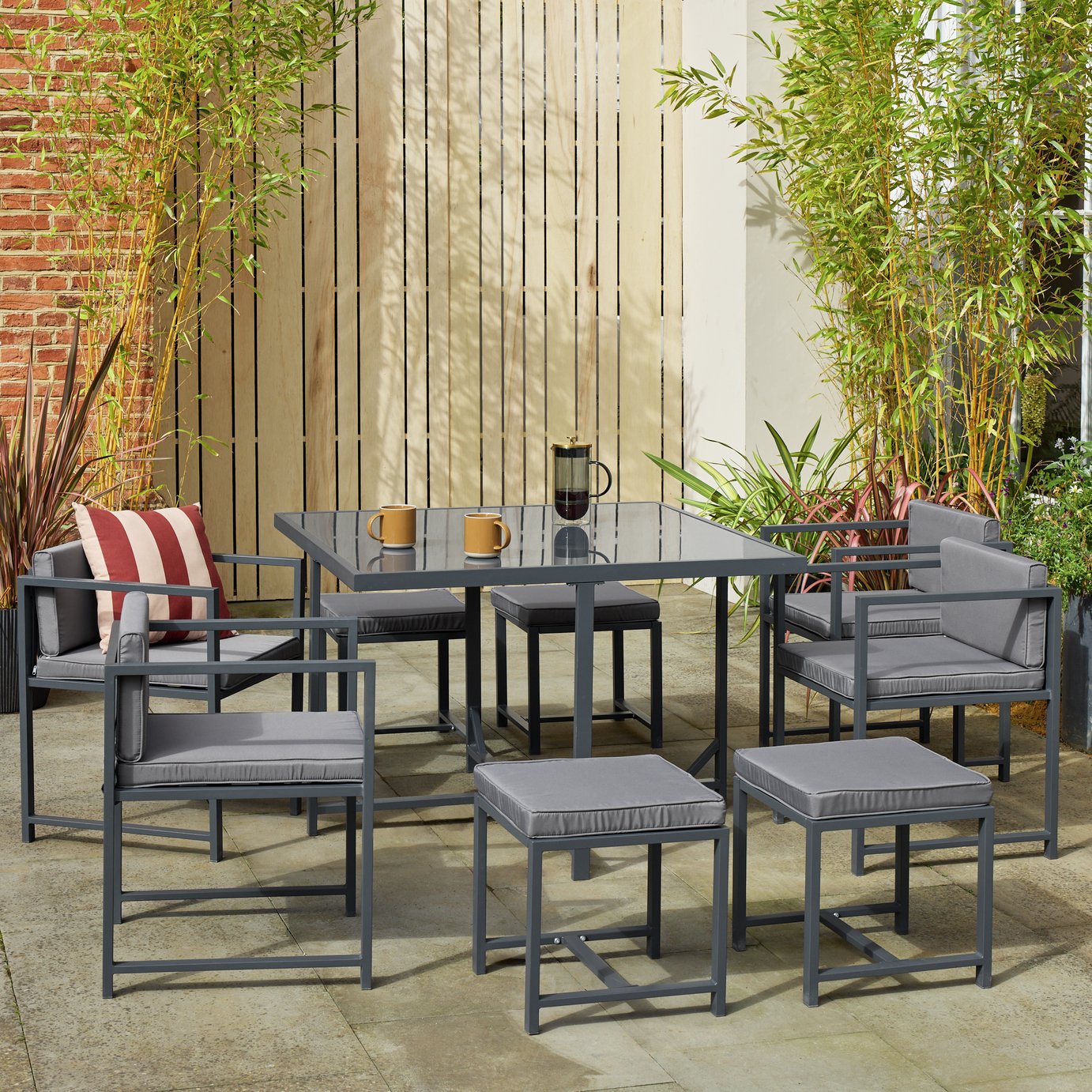 Argos Home 8 Seater Modern Space Saving Patio Set- Charcoal