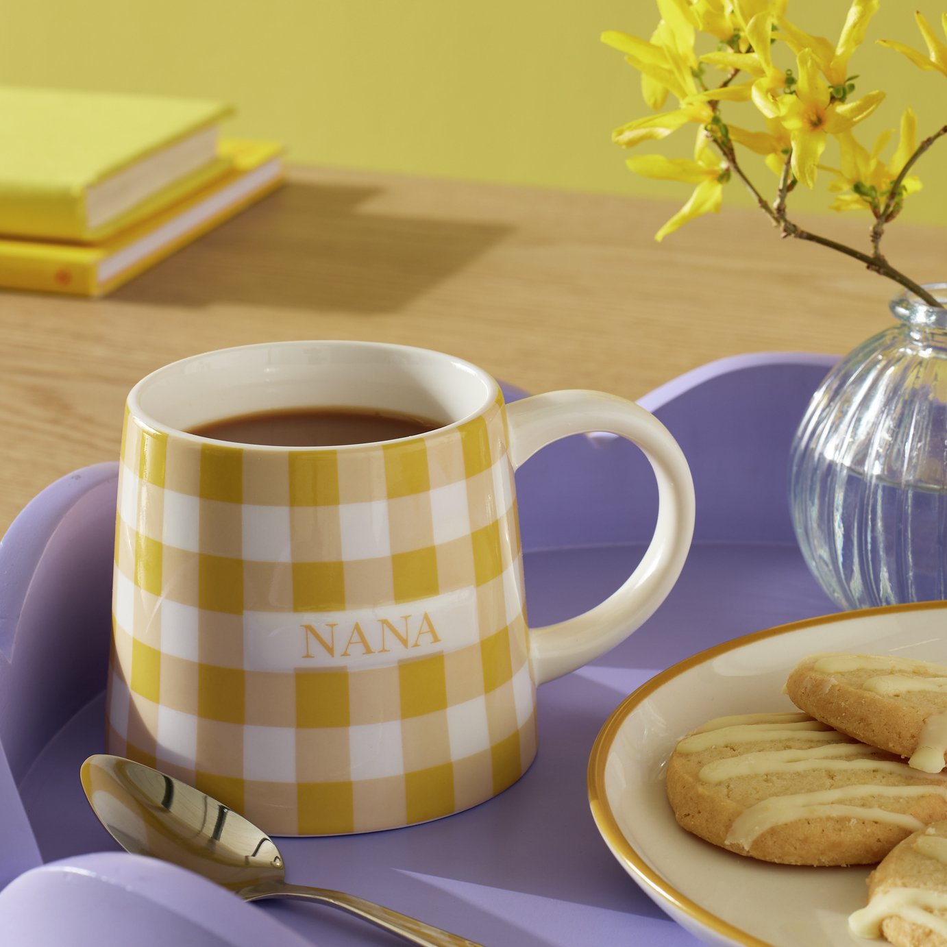Argos Home Yellow Gingham Pattern Nana Ceramic Mug