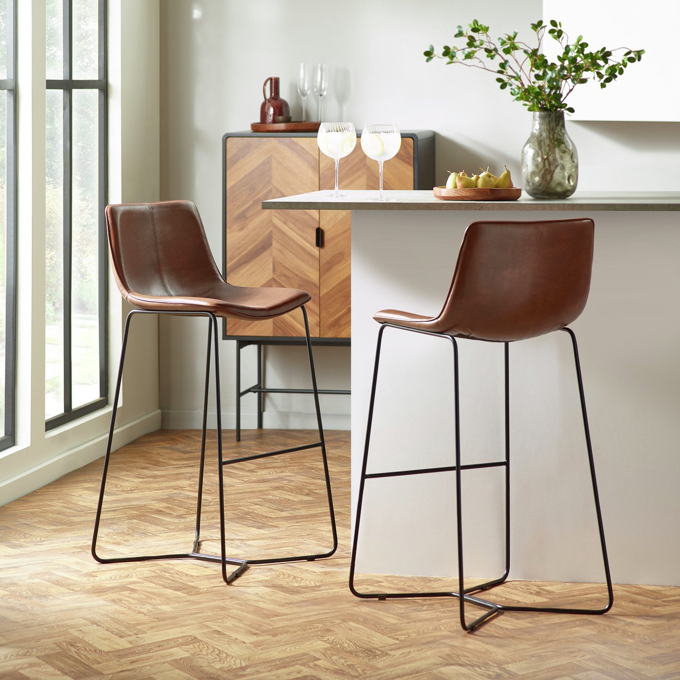 Julian Bowen Joren Pair of Faux Leather Bar Stools - Brown