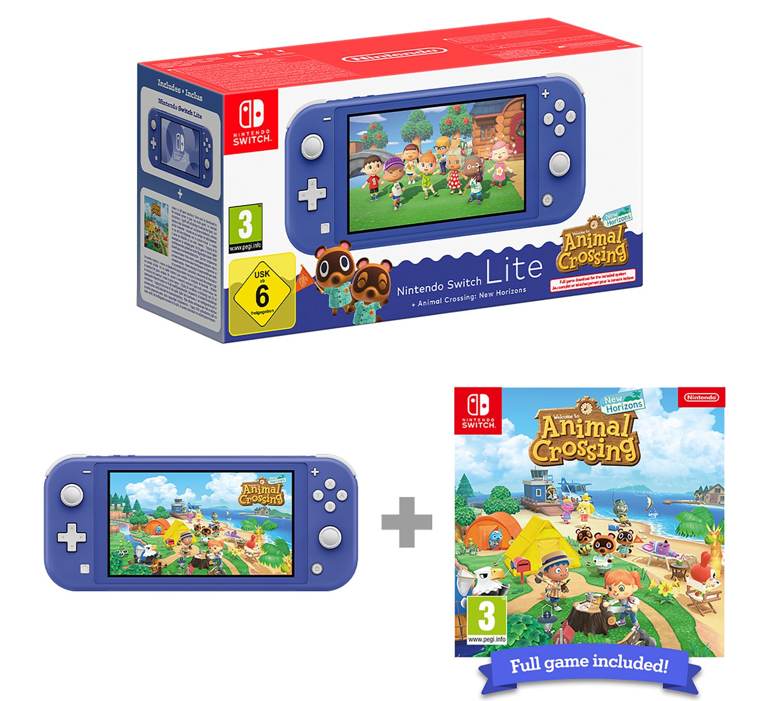 Nintendo Switch Lite Blue + Animal Crossing NH Bundle