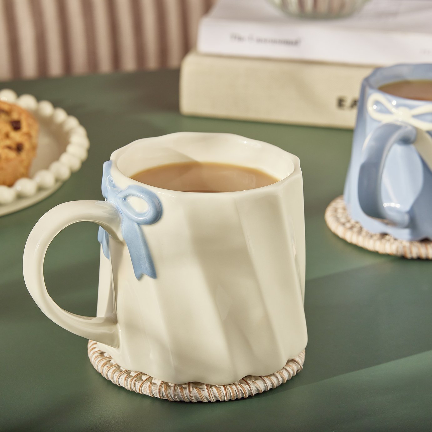 Argos Home Scalloped Blue Bow Cream Mug