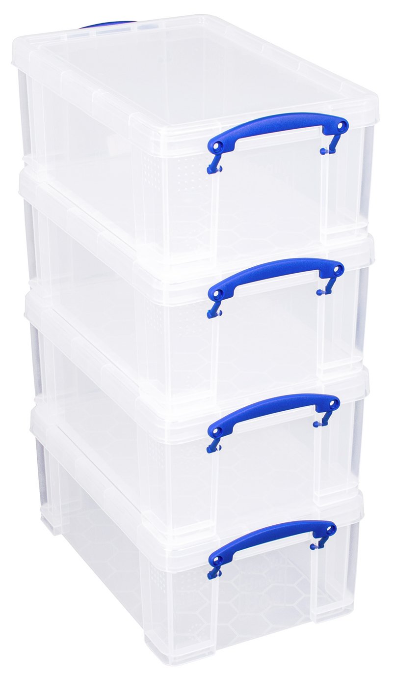 Really Useful 4 x 9L Plastic Storage Boxes - Clear