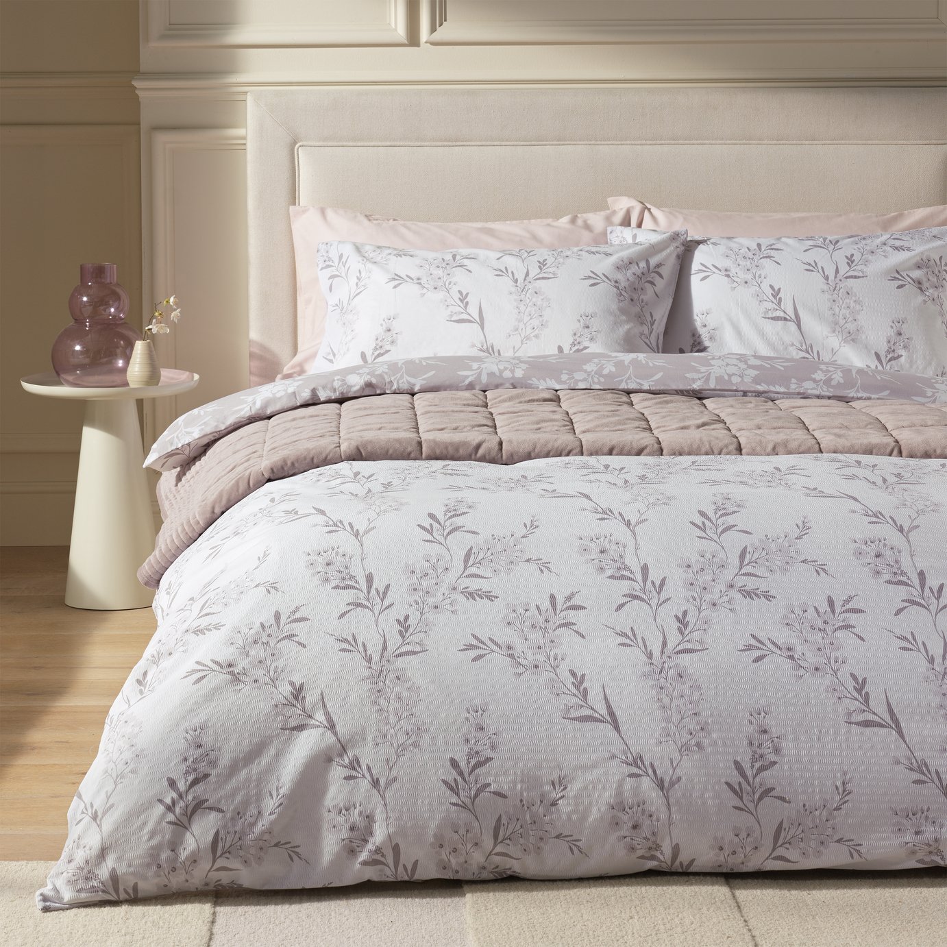 Argos Home Blossom Seersucker White Bedding Set