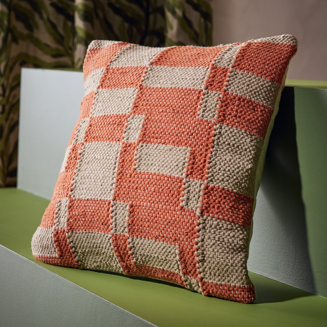 Habitat Woven Geometric Cushion Orange - 43x43cm