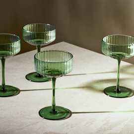Habitat Green Wide Ribbed Set of 4 Champagne Coupe Glasses
