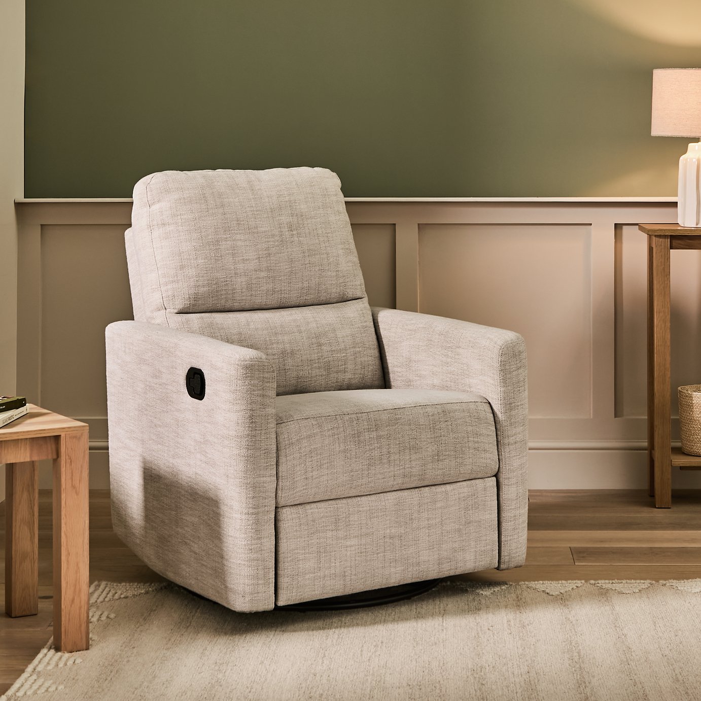 Argos Home Leon Fabric Swivel Recliner Chair - Beige