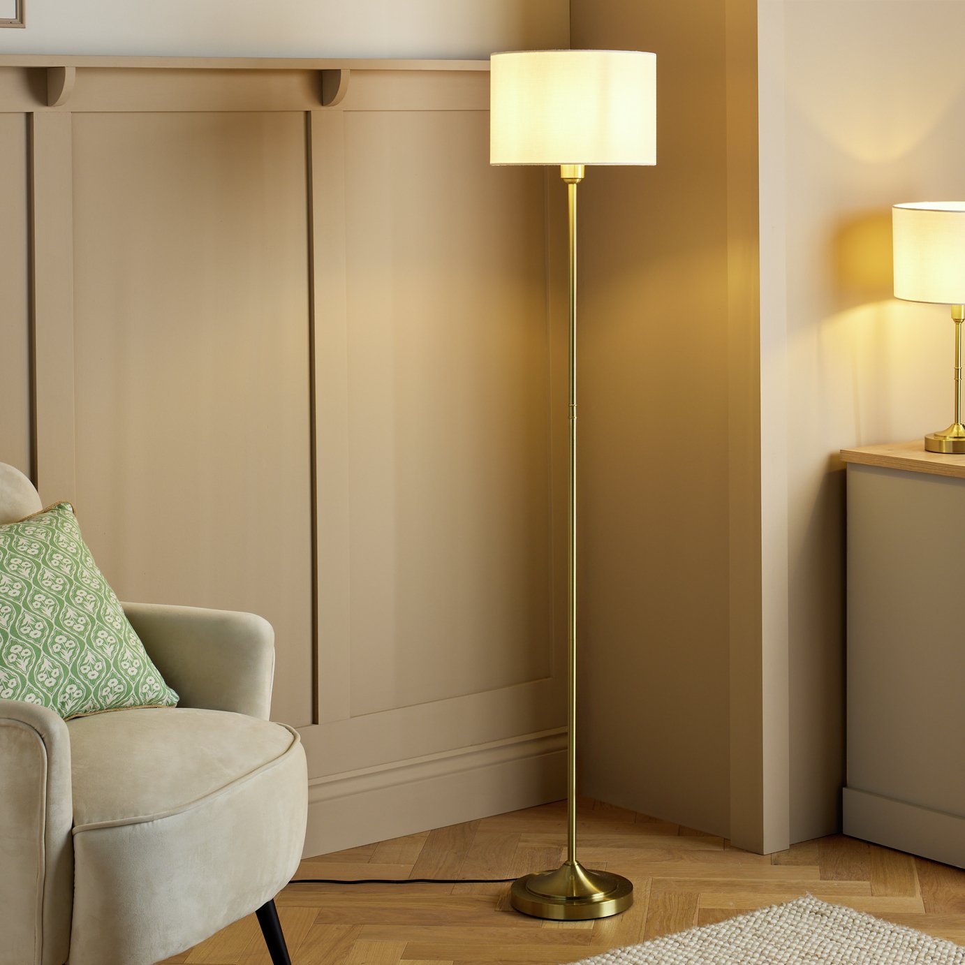 Argos Home Carla Stick Floor Lamp - White & Brass