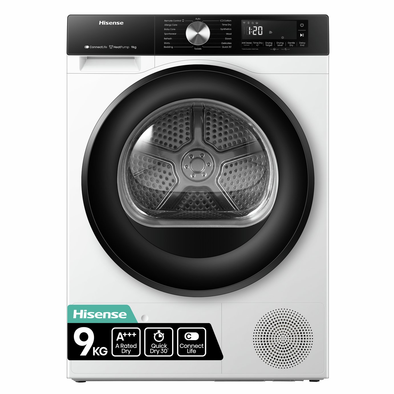 Hisense DH3S902BW3 9KG Heat Pump Tumble Dryer - White