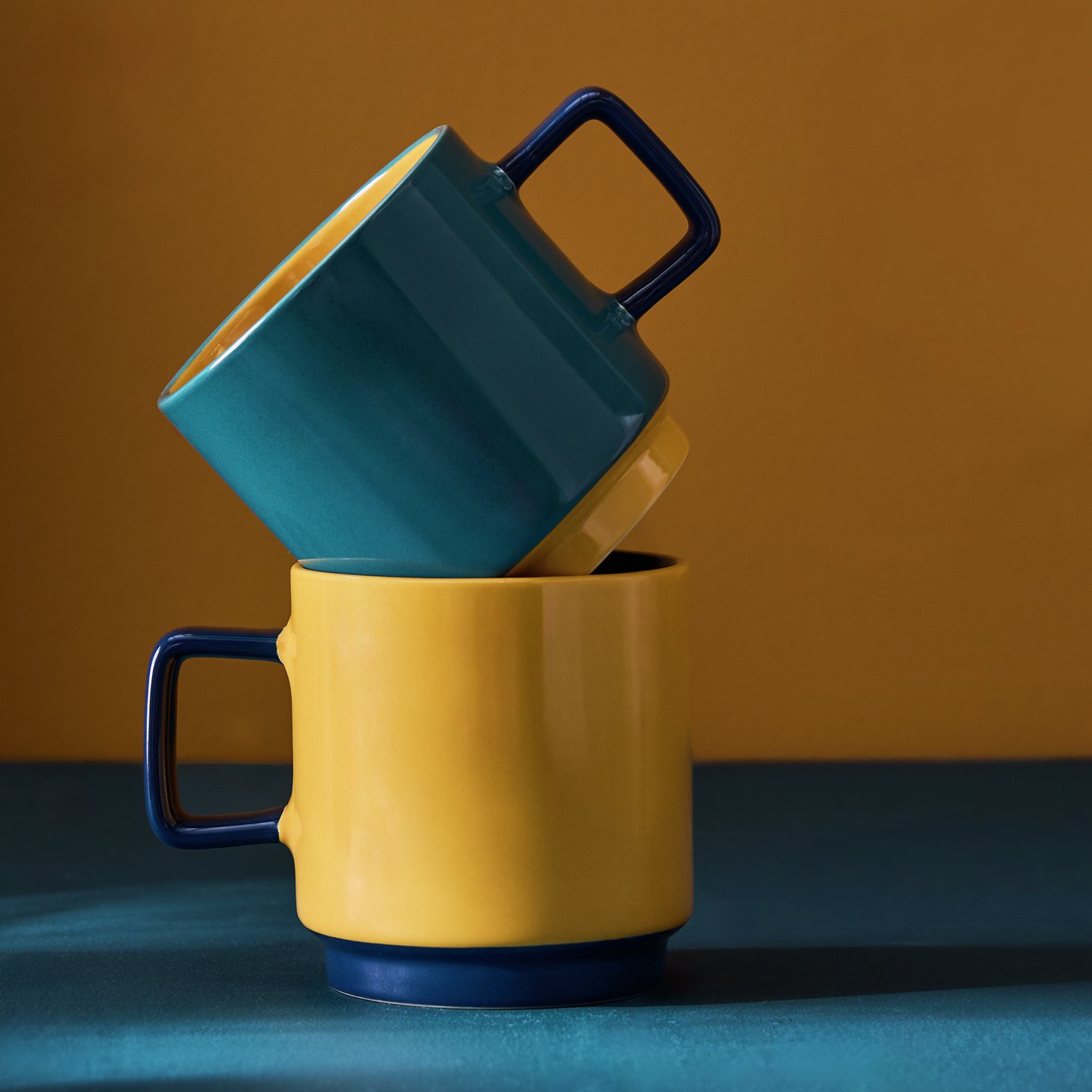 Habitat Colour Block Pack of 2 Stoneware Stacking Mugs