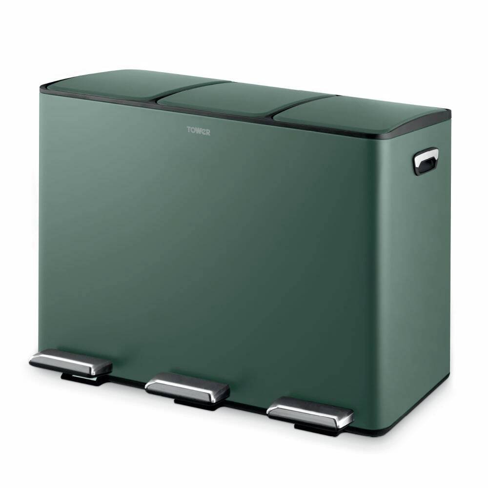Tower 45L Three Compartment Recycling Pedal Bin - Green