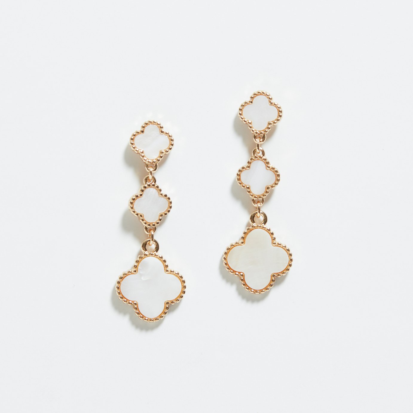 Lipsy Gold Mother Of Pearl Clover Linear Drop Earrings