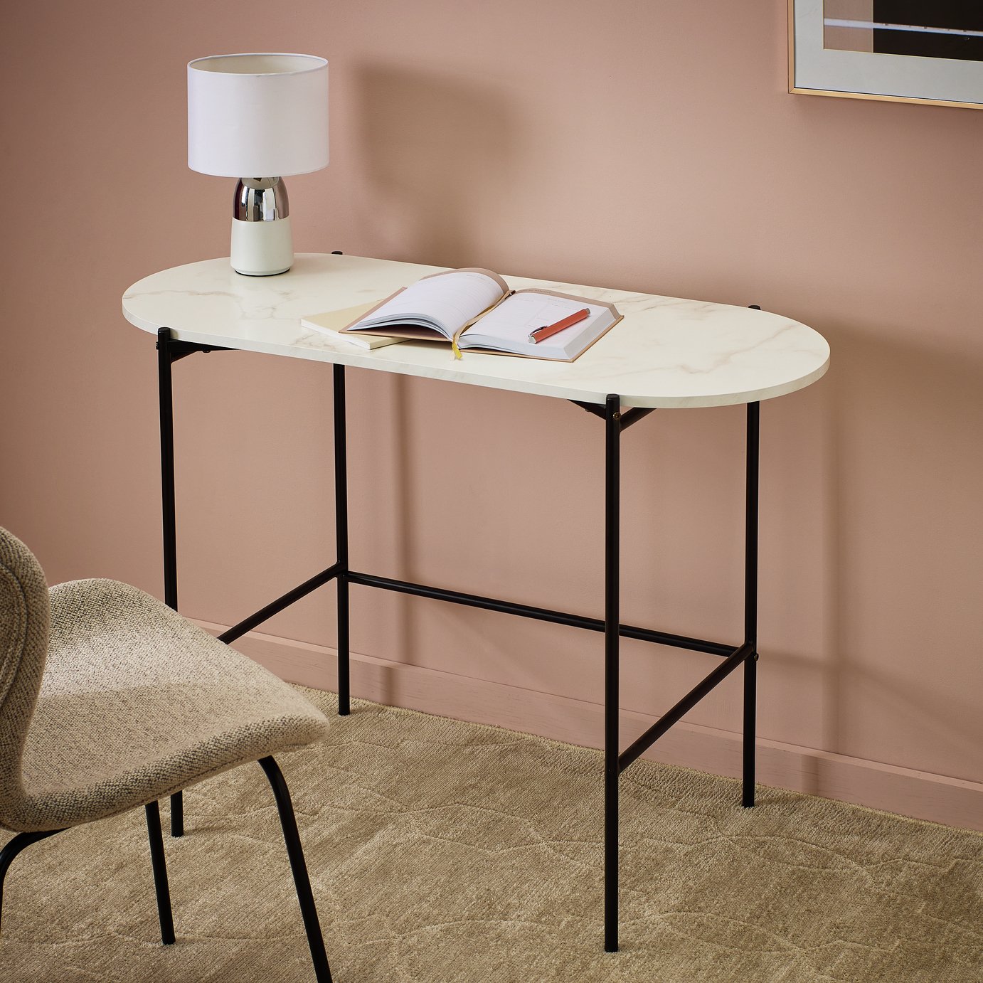 Argos Home Jules Marble Style Office Desk - White