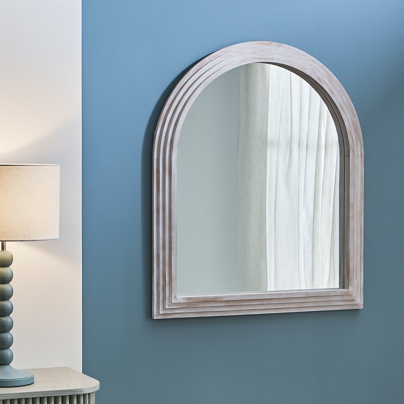 Habitat Brown Wooden Arch Wall Mirror - 90x77cm