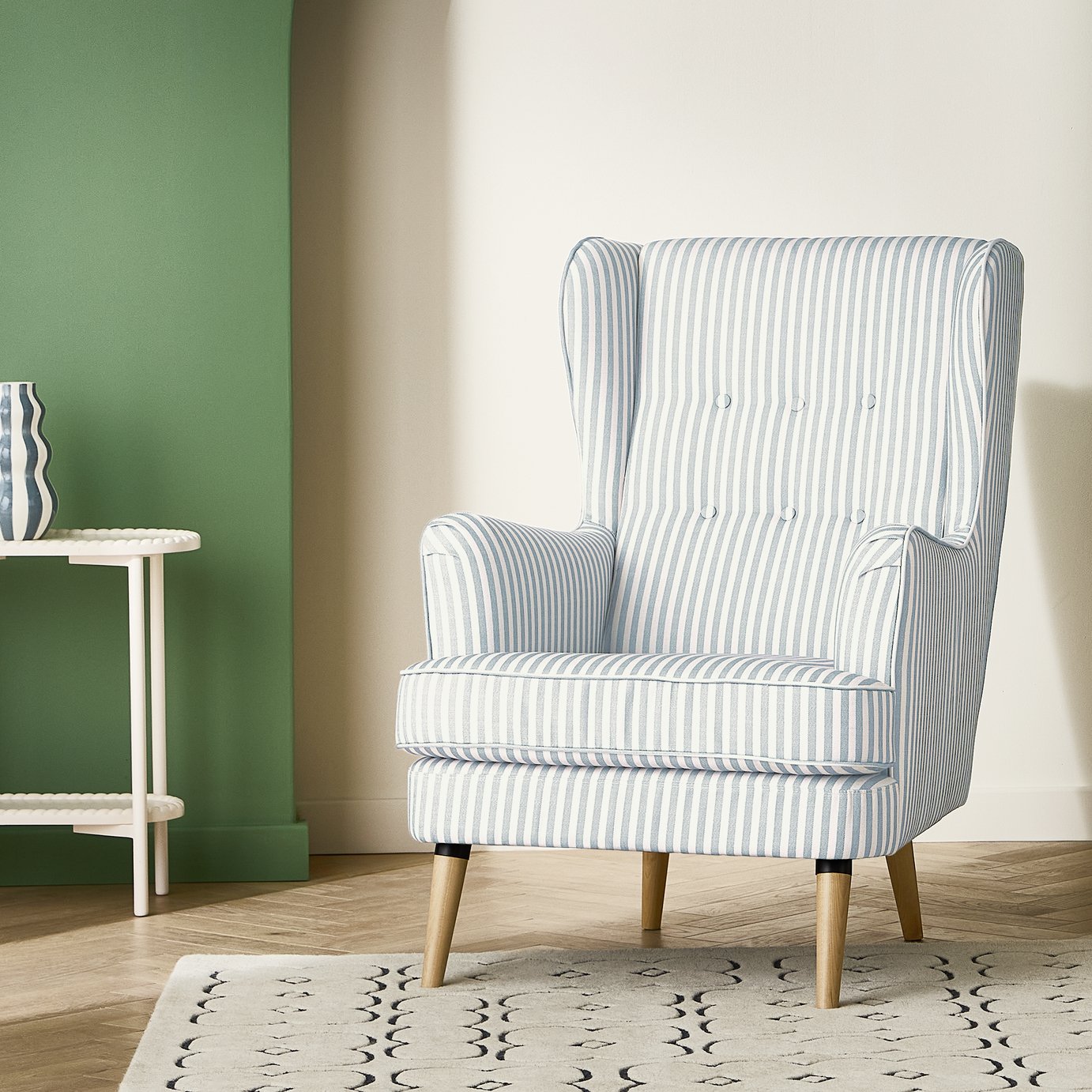 Habitat Callie Fabric Wingback Chair - Blue Stripe