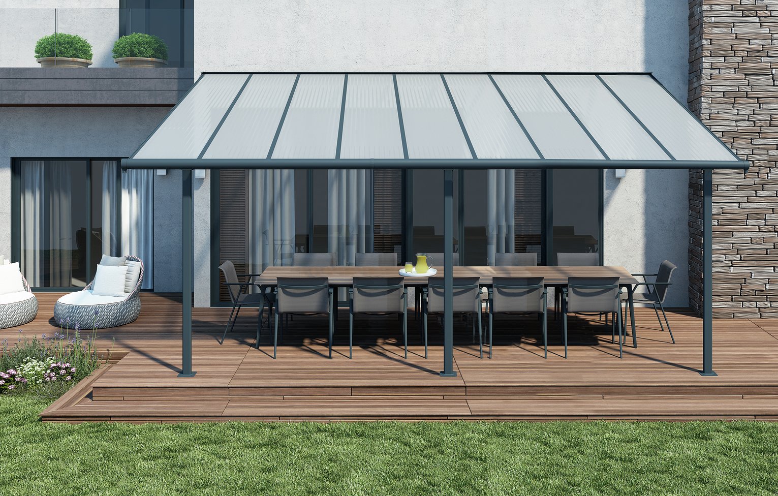 Palram – Canopia Sierra 3 x 5.46m Patio Cover - Grey Clear
