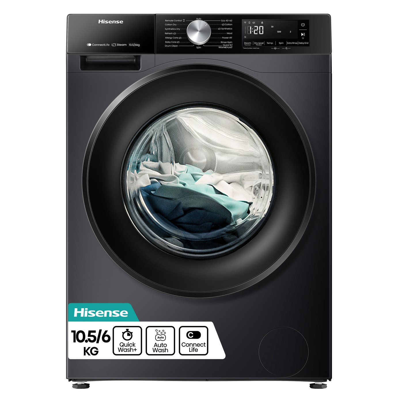 Hisense WD3S1043BB3 10.5/6KG 1400 Spin Washer Dryer - Black