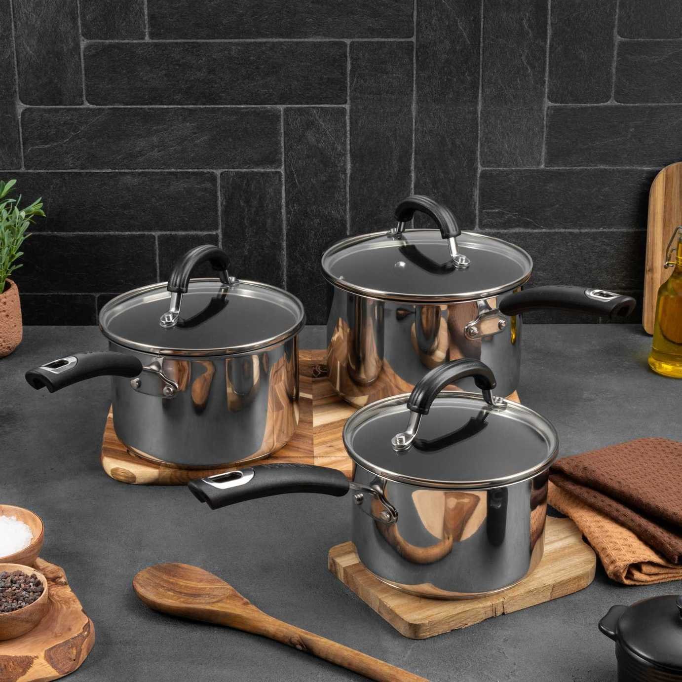 Circulon Total 3 Piece Stainless Steel Pan Set - Silver