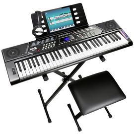 Stool Hamzer 61-Key Electronic Keyboard Portable Digital Music Piano with H Stand Headphones Microphone Sticker Set 