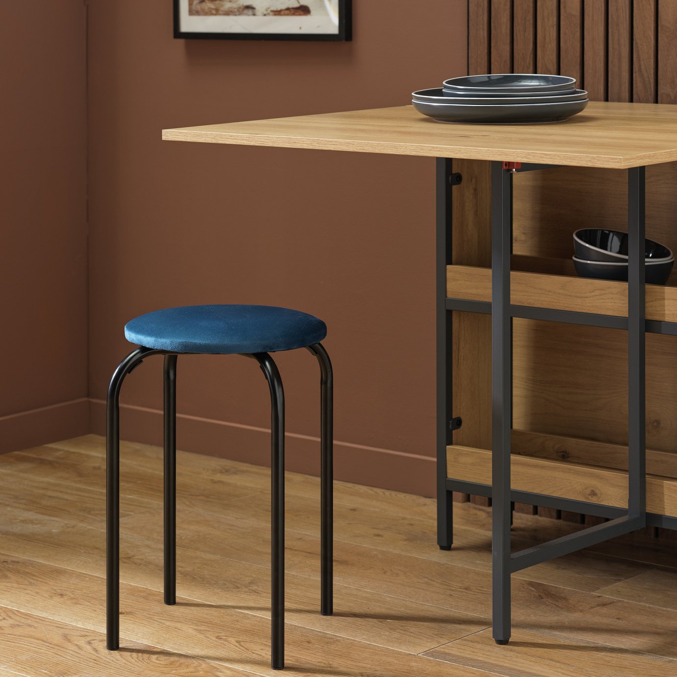 Argos Home Nyla Velvet Stacking Stool - Blue