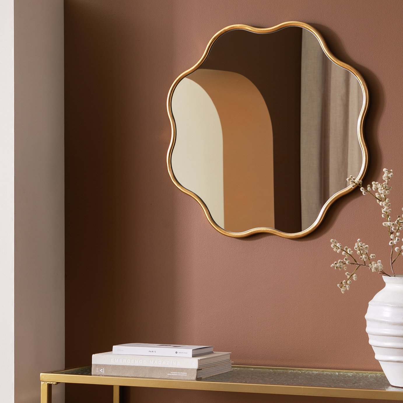 Habitat Gold Coloured Wavy Round Wall Mirror - 60x60cm