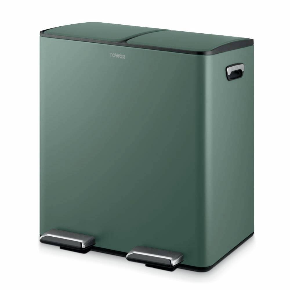 Tower 40L Twin Compartment Recycling Pedal Bin - Green