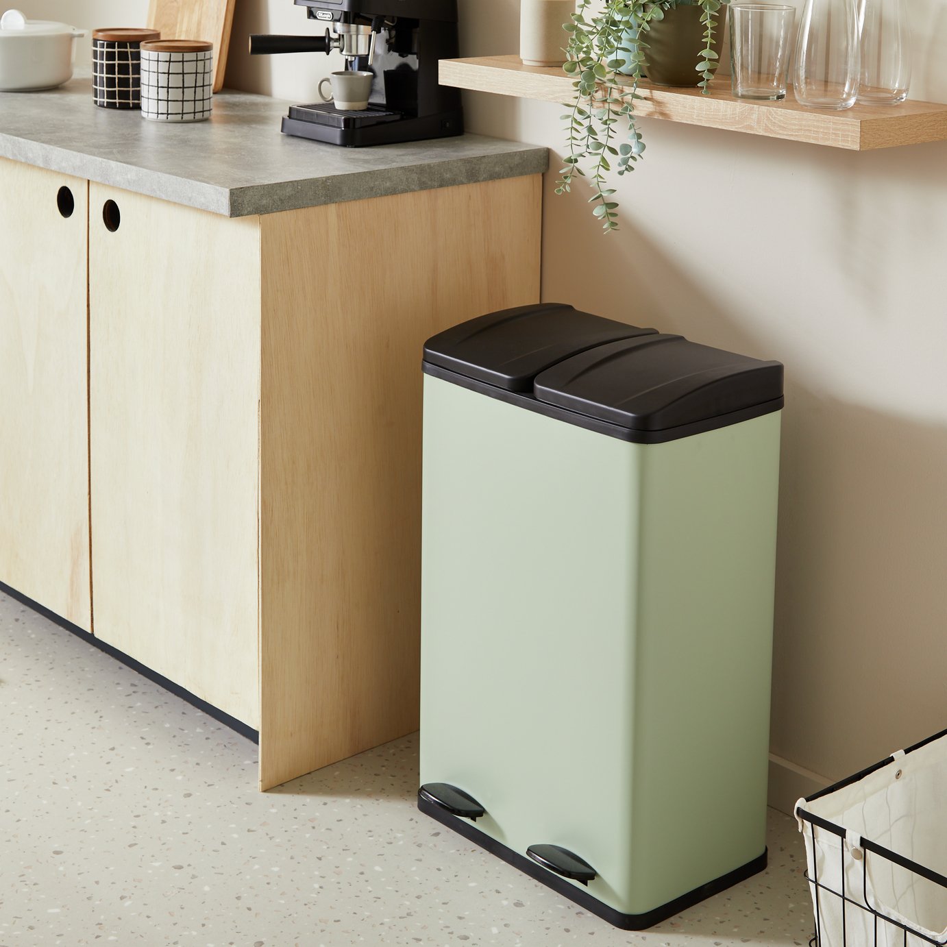 Habitat 60 Litre Twin Compartment Pedal Bin - Sage