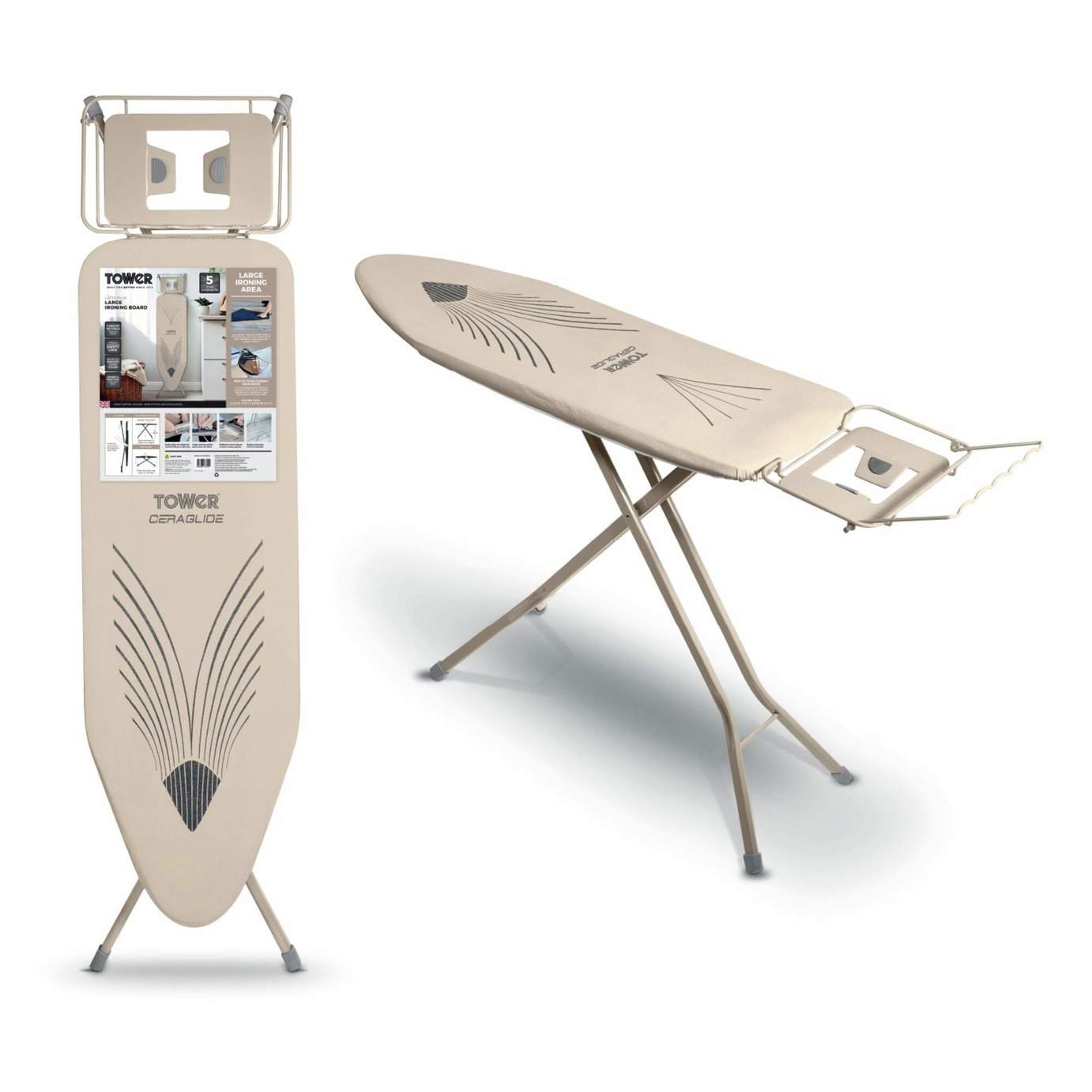 Tower 122 x 39cm Large Ironing Board - Latte