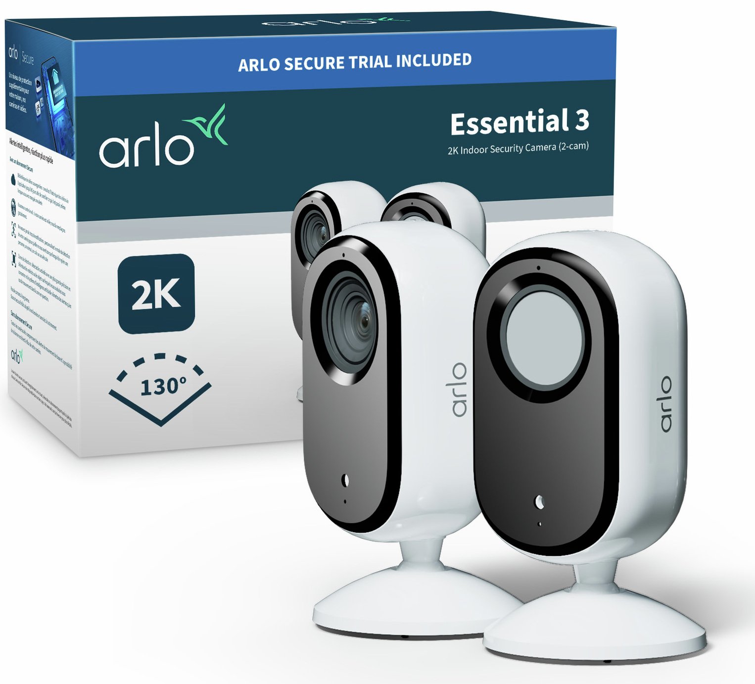 Arlo Essential 3 2K Indoor Wired Security Camera - Pack of 2